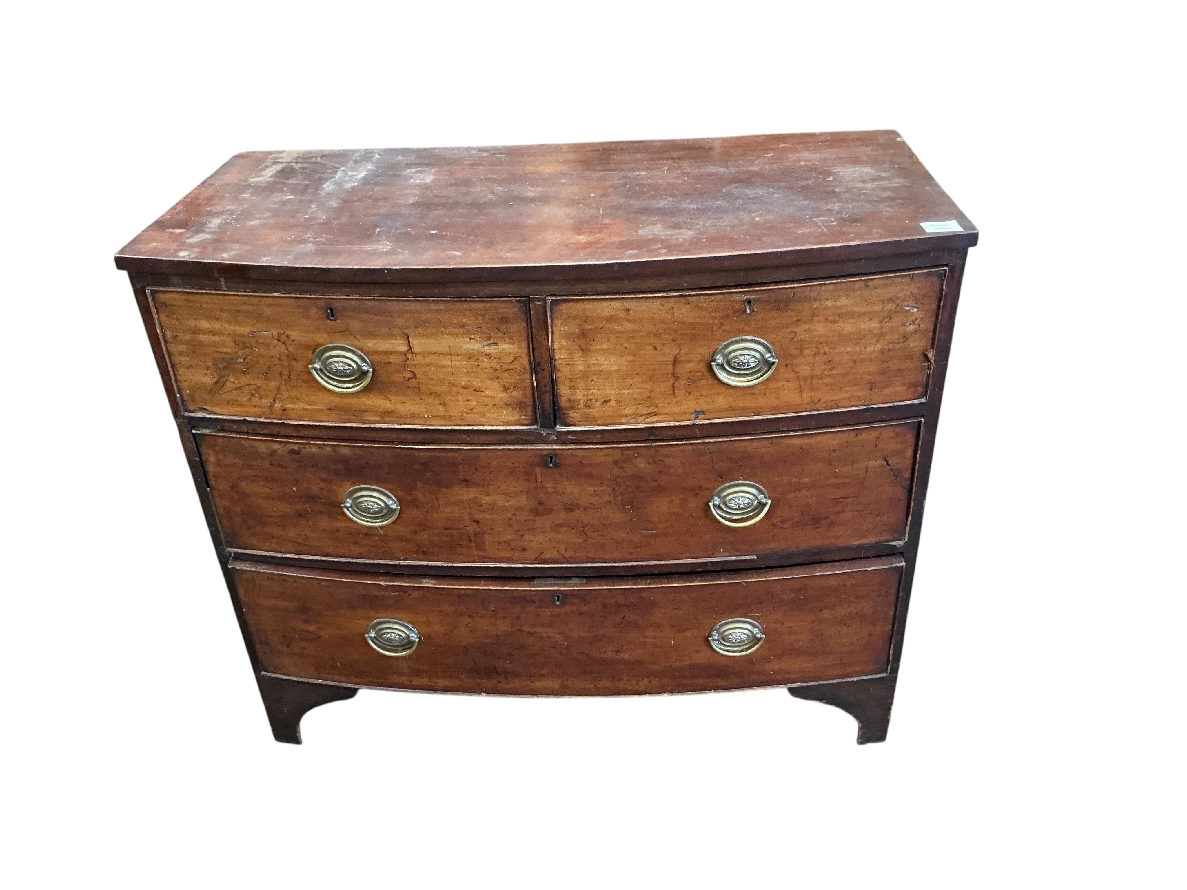 A small Regency mahogany bowfront chest, width 100cm, depth 49cm, height 84cm